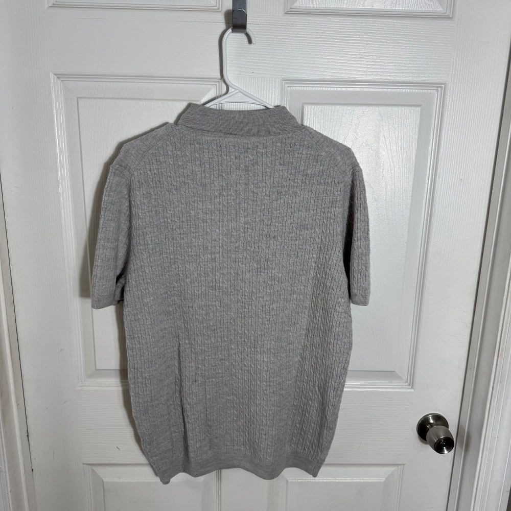 Christian Lacroix Gray Merino Wool Polo Sweater LG Knit Short Sleeve Designer - Picture 6 of 7